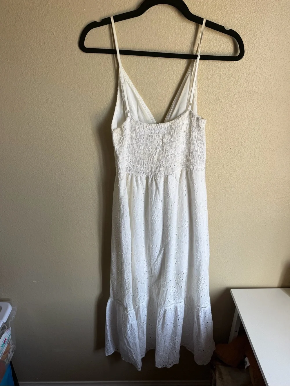 Simplee Apparel White Eyelet V-Neck Midi Dress - Picture 2 of 6